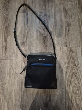 Michael Kors Black Leather & Logo Nylon Messenger Crossbody